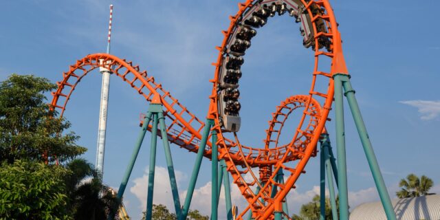 Bangkok,Thailand - October 21,2017 : People enjoy on rollercoaster at Siam park amusement in Bangkok, Thailand.